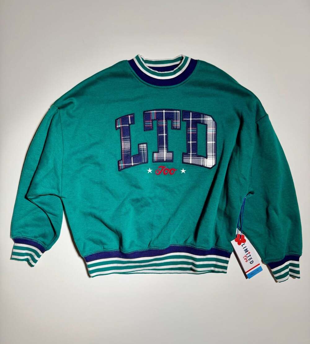 Limited Too Crewneck Sweatshirt Size Small (7/8) Green Plaid LTD
